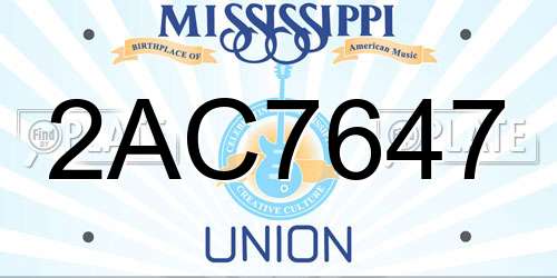 2AC7647 Mississippi License Plate