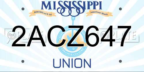 2ACZ647 Mississippi License Plate