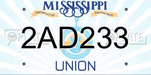 2AD233 Mississippi License Plate