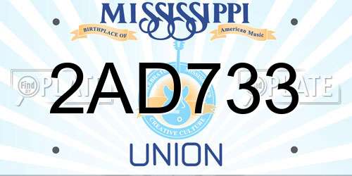 2AD733 Mississippi License Plate