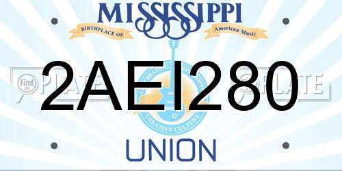 2AEI280 Mississippi License Plate