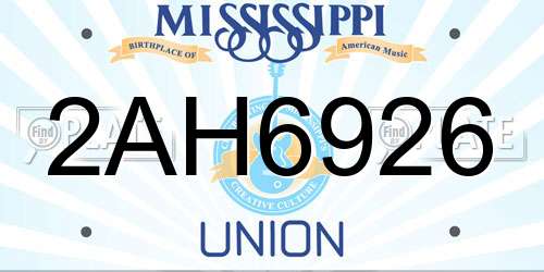 2AH6926 Mississippi License Plate