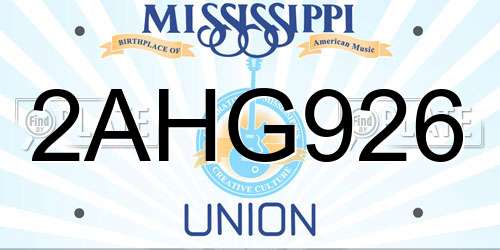 2AHG926 Mississippi License Plate