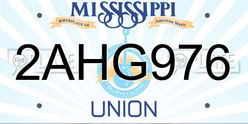 2AHG976 Mississippi License Plate
