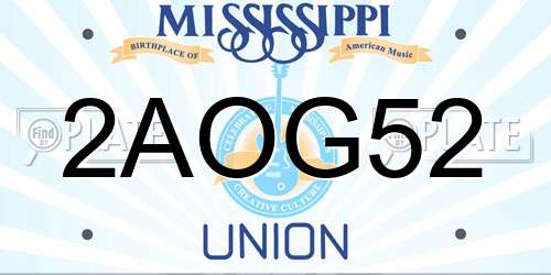 2AOG52 Mississippi License Plate
