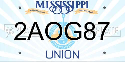 2AOG87 Mississippi License Plate