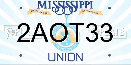 2AOT33 Mississippi License Plate