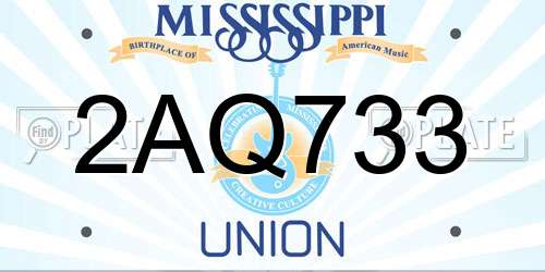 2AQ733 Mississippi License Plate