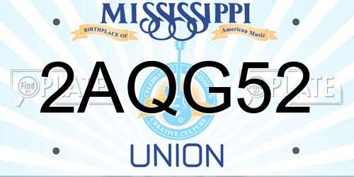 2AQG52 Mississippi License Plate