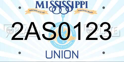 2AS0123 Mississippi License Plate
