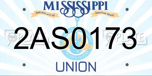 2AS0173 Mississippi License Plate