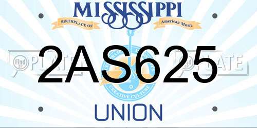 2AS625 Mississippi License Plate