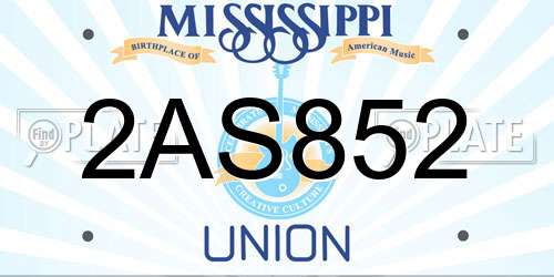 2AS852 Mississippi License Plate