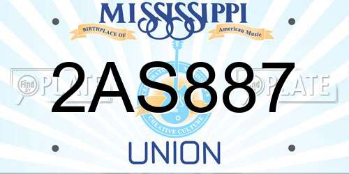 2AS887 Mississippi License Plate