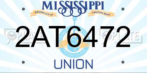 2AT6472 Mississippi License Plate