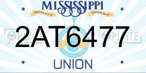 2AT6477 Mississippi License Plate