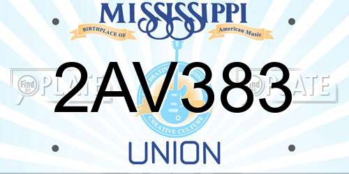 2AV383 Mississippi License Plate