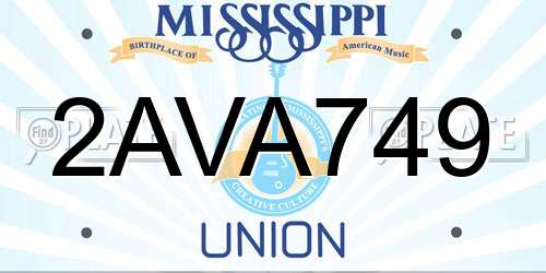 2AVA749 Mississippi License Plate