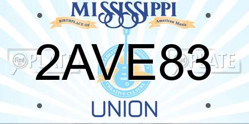 2AVE83 Mississippi License Plate