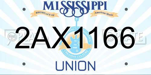 2AX1166 Mississippi License Plate