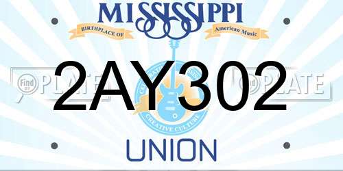 2AY302 Mississippi License Plate