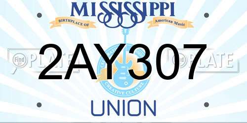 2AY307 Mississippi License Plate