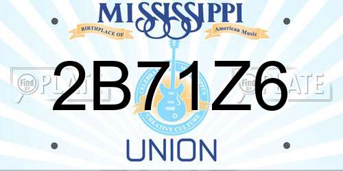 2B71Z6 Mississippi License Plate