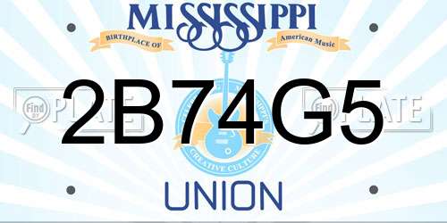 2B74G5 Mississippi License Plate