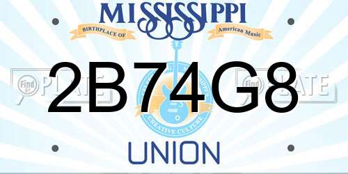 2B74G8 Mississippi License Plate