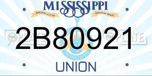 2B80921 Mississippi License Plate