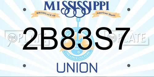 2B83S7 Mississippi License Plate