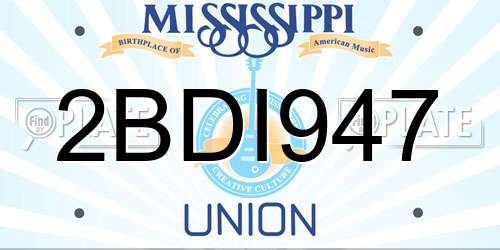 2BDI947 Mississippi License Plate