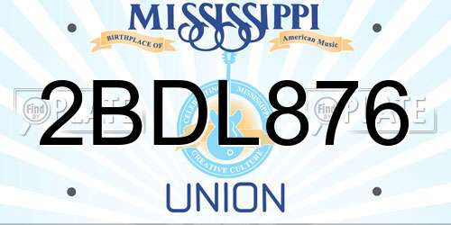 2BDL876 Mississippi License Plate