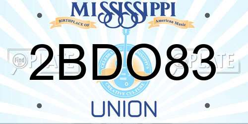 2BDO83 Mississippi License Plate