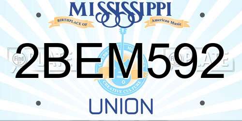 2BEM592 Mississippi License Plate