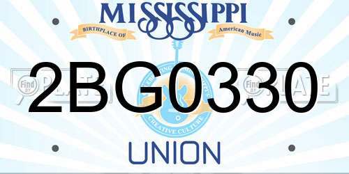 2BG0330 Mississippi License Plate