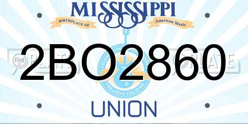 2BO2860 Mississippi License Plate