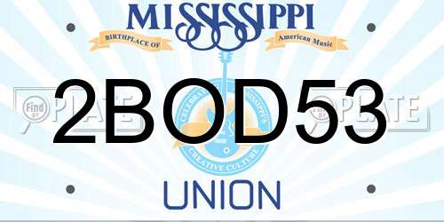 2BOD53 Mississippi License Plate