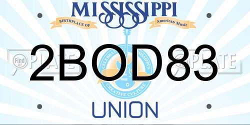 2BOD83 Mississippi License Plate