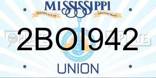 2BOI942 Mississippi License Plate