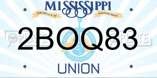 2BOQ83 Mississippi License Plate