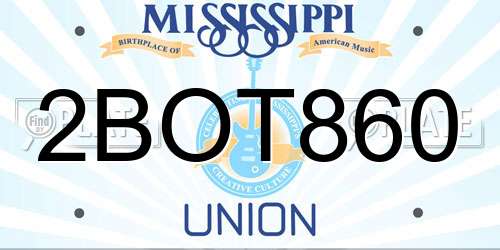 2BOT860 Mississippi License Plate