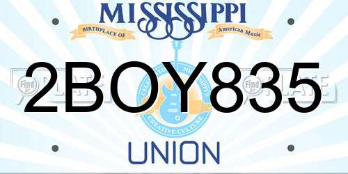 2BOY835 Mississippi License Plate