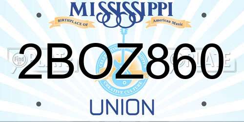 2BOZ860 Mississippi License Plate