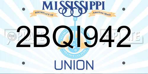 2BQI942 Mississippi License Plate