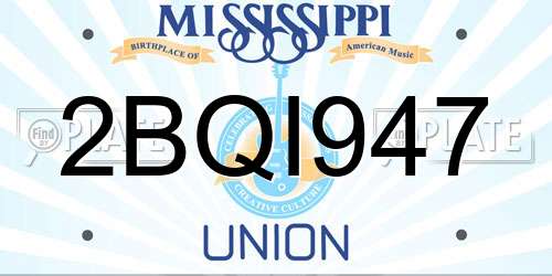 2BQI947 Mississippi License Plate