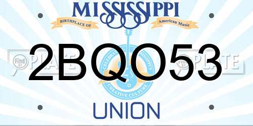 2BQO53 Mississippi License Plate
