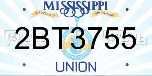 2BT3755 Mississippi License Plate