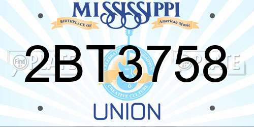 2BT3758 Mississippi License Plate