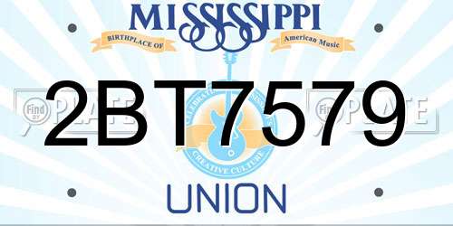 2BT7579 Mississippi License Plate